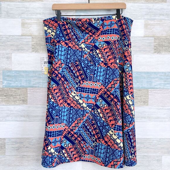 LuLaRoe Stretchy Crepe Azure Skirt Pink Blue Geo Print Womens Plus Size 3XL - Picture 2 of 5